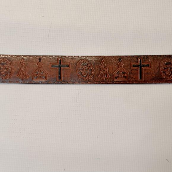 Dsquared2 Belt Mens Large Brown Leather Brass Buckle Made in Italy Embossed - Picture 8 of 11